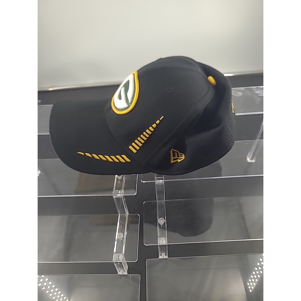 Green Bay‎ Packers NEW ERA 39THIRTY Small Medium Cap Hat Black Mesh Fitted Gold - Picture 3 of 8